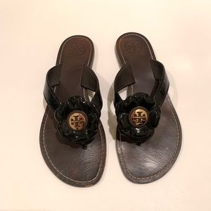 Tory Burch Black Breely Flower Sandal FlipFlop 7.5